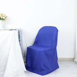 Royal Blue Polyester Folding Chair Cover, Reusable Stain Resistant Slip On Chair Cover