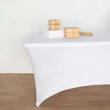 6ft White Open Back Stretch Spandex Table Cover, Rectangular Fitted Tablecloth