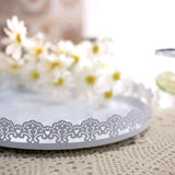 12inch White Premium Metal Decorative Vanity Serving Tray, Round With Embellished Rims