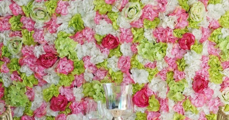 Pink and green mixed flower wall