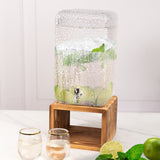 2 Gallon Clear Hammered Glass Drink Dispenser with Wooden Stand