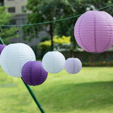 Set of 8 Mixed Purple White Hanging Paper Lanterns, Decorative Round Chinese Sky Lanterns