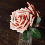 24 Roses | 5inch Dusty Rose Artificial Foam Flowers With Stem Wire and Leaves