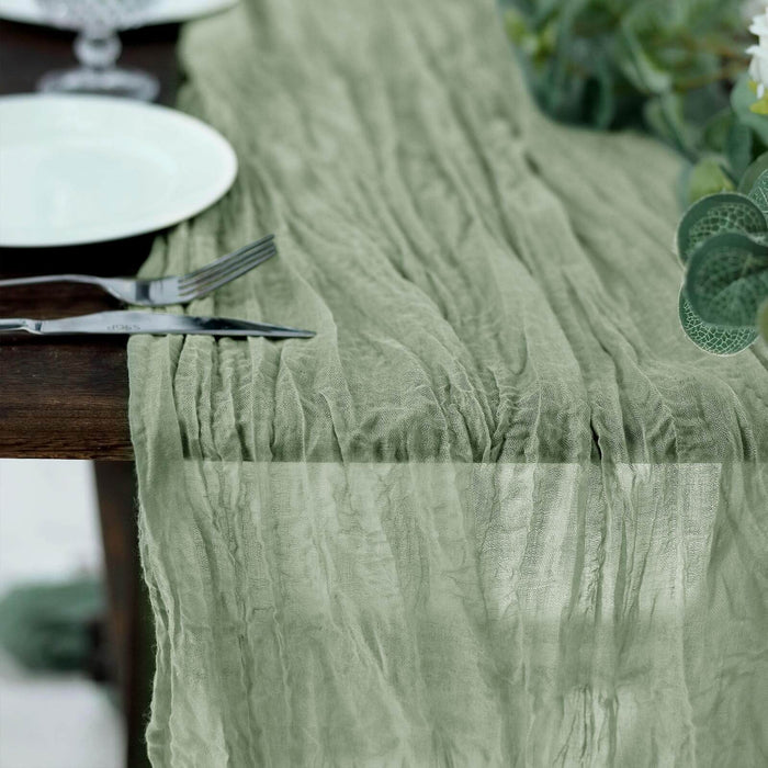 10ft Dusty Sage Green Gauze Cheesecloth Boho Table Runner