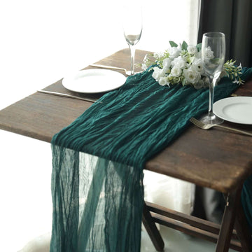 Gauze Cheesecloth 10ft Table Runner Peacock Teal - Rustic Boho Style