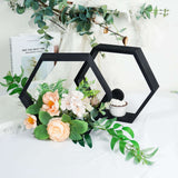 2 PC | Tall Hexagon Black Wood Centerpiece | Wood Geometric Terrarium | Honeycomb Storage Shelf