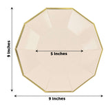 25 Pack | 9inch Beige Gold Foil Rim Geometric Dinner Paper Plates, Decagon Disposable Plates