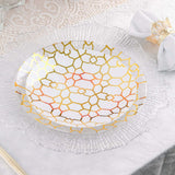 20 Pack Set | 9inch, 7inch White & Clear Geometric Gold Print Plastic Plates