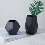 Set of 2 | Geometric Flower Vases, Matte Black Modern Glass Vases Table Centerpiece - 5inch | 8inch