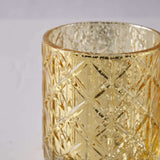 6 Pack | 3inch Shiny Gold Mercury Glass Candle Holders, Votive Tealight Holders - Geometric Design