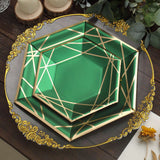 25 Pack | 9inch Hunter Emerald Green / Gold Hexagon Dinner Paper Plates, Geometric Party Plates