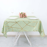 54"x54" Sage Green Polyester Square Tablecloth With Gold Foil Geometric Pattern