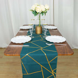 9ft Peacock Teal With Gold Foil Geometric Pattern Table Runner