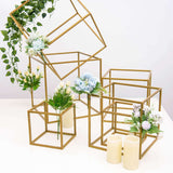 2 Pack | 20inch Square Gold Metal Frame Wedding Flower Stands, Geometric Centerpieces