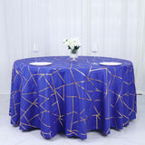 120inch Royal Blue Round Polyester Tablecloth With Gold Foil Geometric Pattern