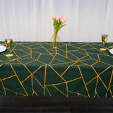 60"x102" Hunter Emerald Green Rectangle Polyester Tablecloth With Gold Foil Geometric Pattern