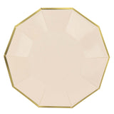 25 Pack | 9inch Beige Gold Foil Rim Geometric Dinner Paper Plates, Decagon Disposable Plates