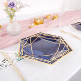 25 Pack | Navy/Gold 7inch Hexagon Dessert Appetizer Paper Plates, Geometric Disposable Party Plates