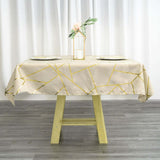 54"x54" Beige Polyester Square Tablecloth With Gold Foil Geometric Pattern