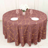 120inch Cinnamon Rose Round Polyester Tablecloth With Gold Foil Geometric Pattern