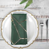 5 Pack | Modern Hunter Green & Geometric Gold Cloth Dinner Napkins, Emerald | 20x20Inch