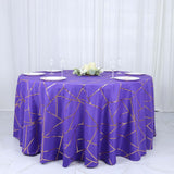 120inch Purple Round Polyester Tablecloth With Gold Foil Geometric Pattern