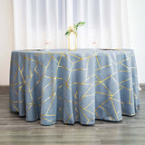 120inch Dusty Blue Round Polyester Tablecloth With Gold Foil Geometric Pattern