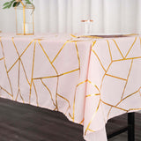 60"x102" Blush Rectangle Polyester Tablecloth With Gold Foil Geometric Pattern