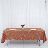 60"x102" Terracotta (Rust) Rectangle Polyester Tablecloth With Gold Foil Geometric Pattern