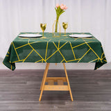 54"x54" Hunter Emerald Green Polyester Square Tablecloth With Gold Foil Geometric Pattern