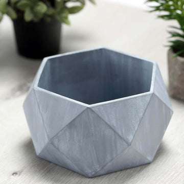 Geometric Planter Mini Cement Design Gray Finish - Concrete Succulent Flower Pot 7"