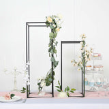 24Inch Rectangular Matte Black Metal Wedding Flower Stand, Geometric Column Frame Centerpiece