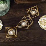 16Inch Long Gold Linked Geometric Tealight Candle Holder Set With Votive Glass Holders