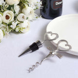 Silver Metal Heart Wine Bottle Opener / Cork Stopper Party Favors Set, Wedding Favor in Velvet Box