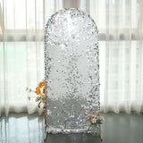 5ft Sparkly Silver Double Sided Big Payette Sequin Chiara Backdrop Stand Cover For Fitted Round Top 