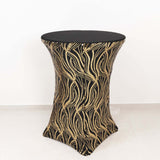 Black Gold Wave Embroidered Sequin Cocktail Spandex Table Cover