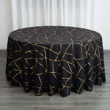 120inch Black Round Polyester Tablecloth With Gold Foil Geometric Pattern