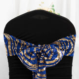 6inch x 88inch Royal Blue Gold Wave Embroidered Sequin Mesh Chair Sashes