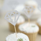 24 Pack | Silver Diamond Ring Cupcake Toppers, Party Cake Picks