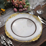 6 Pack | 13inch Clear Gold Embossed Baroque Round Charger Plates With Antique Design Rim