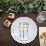 24 Pack | 6inch Gold / Brown Plastic Dessert Forks With Roman Column Handle