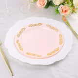 7.5Inch Gold Embossed Blush/Rose Gold Plastic Dessert Salad Plate - Round With Scalloped Edges