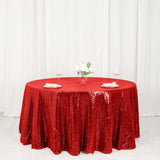 120" Red Premium Sequin Round Tablecloth