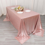 90x132inch Shiny Blush Rose Gold Polyester Rectangular Tablecloth With Shimmer Sequin Dots