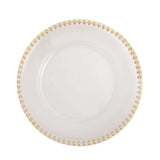 6 Pack | 12inch Clear/Gold Acrylic Plastic Charger Plates With Gold Beaded Rim