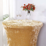 Champagne Crushed Velvet Spandex Fitted Round Highboy Cocktail Table Cover