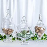 Set of 3 | Clear Glass Pedestal Apothecary Party Favor Candy Jars With Snap On Lids