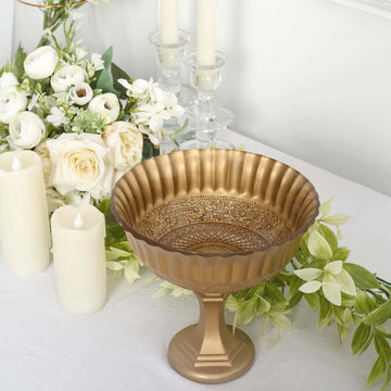 Glass Compote Floral Bowl Pedestal Vase Roman Style Gold - Antique Flower Vase for Sophisticated Event Décor 7"