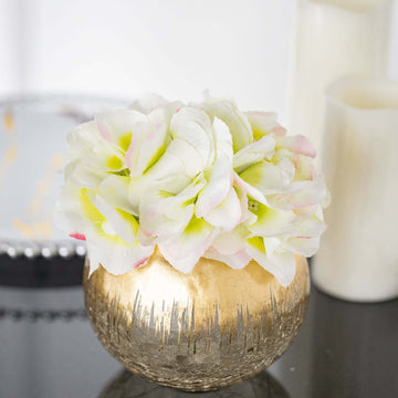 Glass Flower Vase Gold Foiled Crackle Bubble - Stylish Centerpiece for Events 4.5"