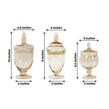 Set of 3 Amber Gold Apothecary Glass Jars with Snap On Lids, Decorative Footed Storage Jars